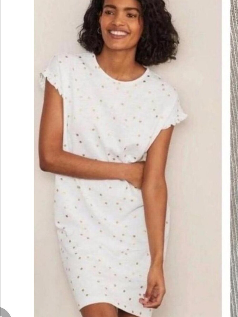 Boden White And Gold Polka Dot Cotton T-Shirt Dress